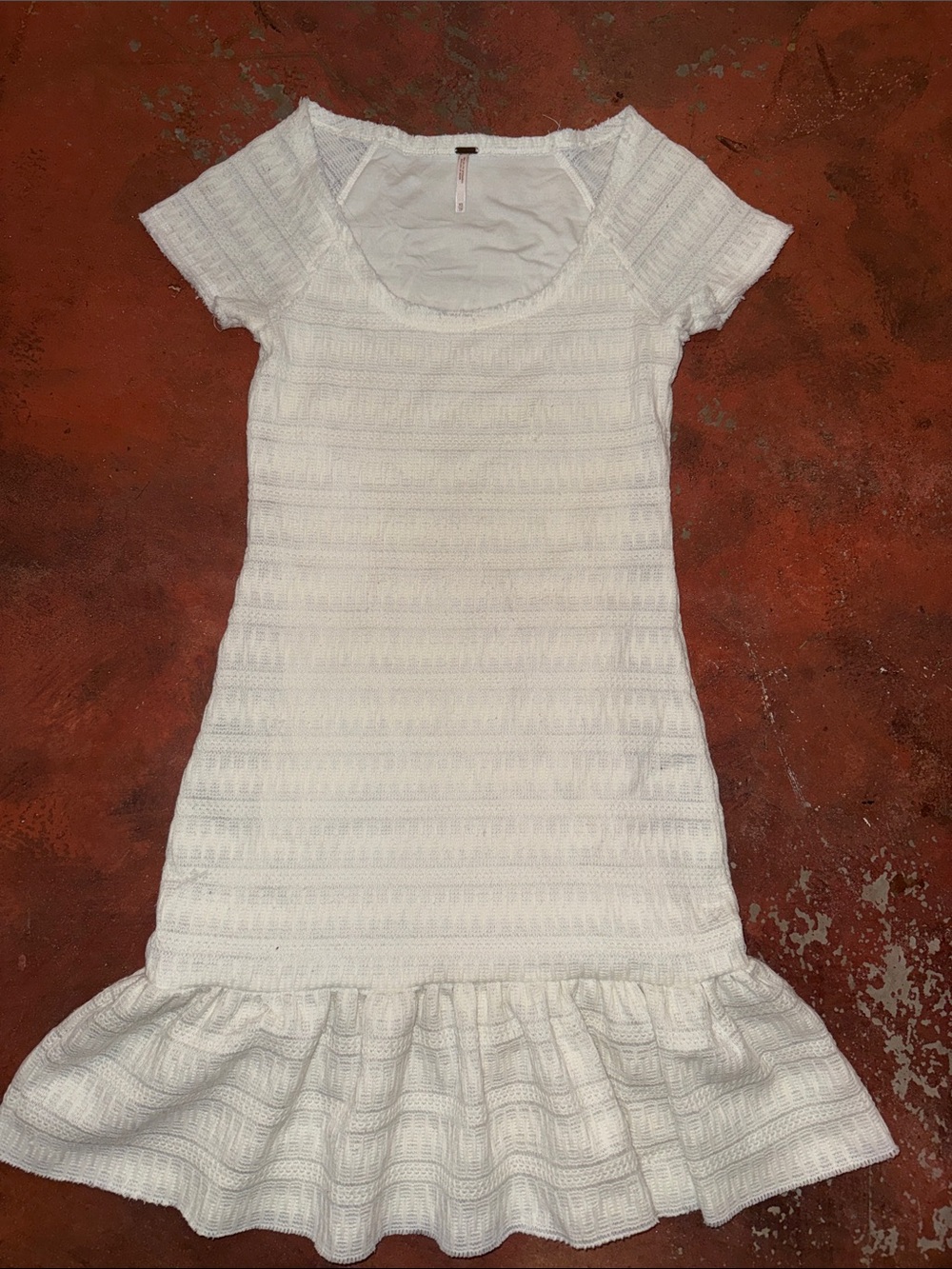 Free People White Knit Mini Dress with Ruffle Hem